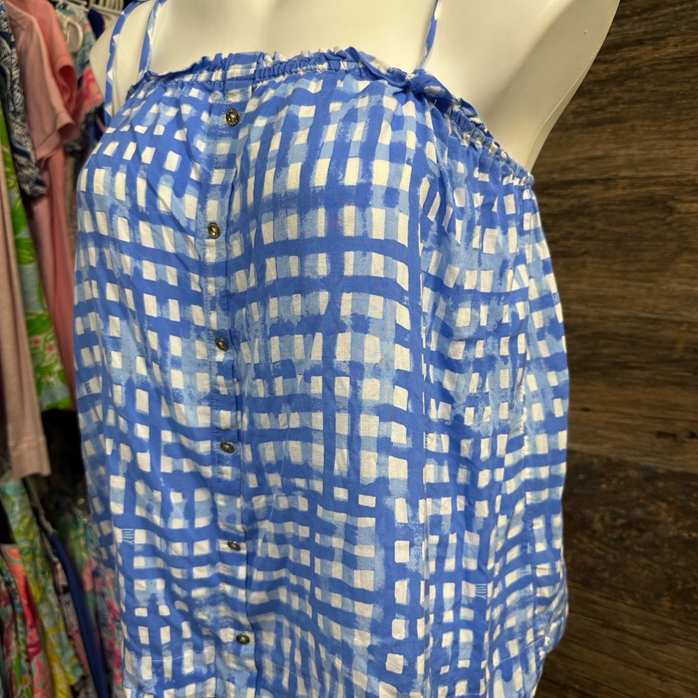 Lilly Pulitzer Blue and White Smocked Tank Top - Picture 2 of 7
